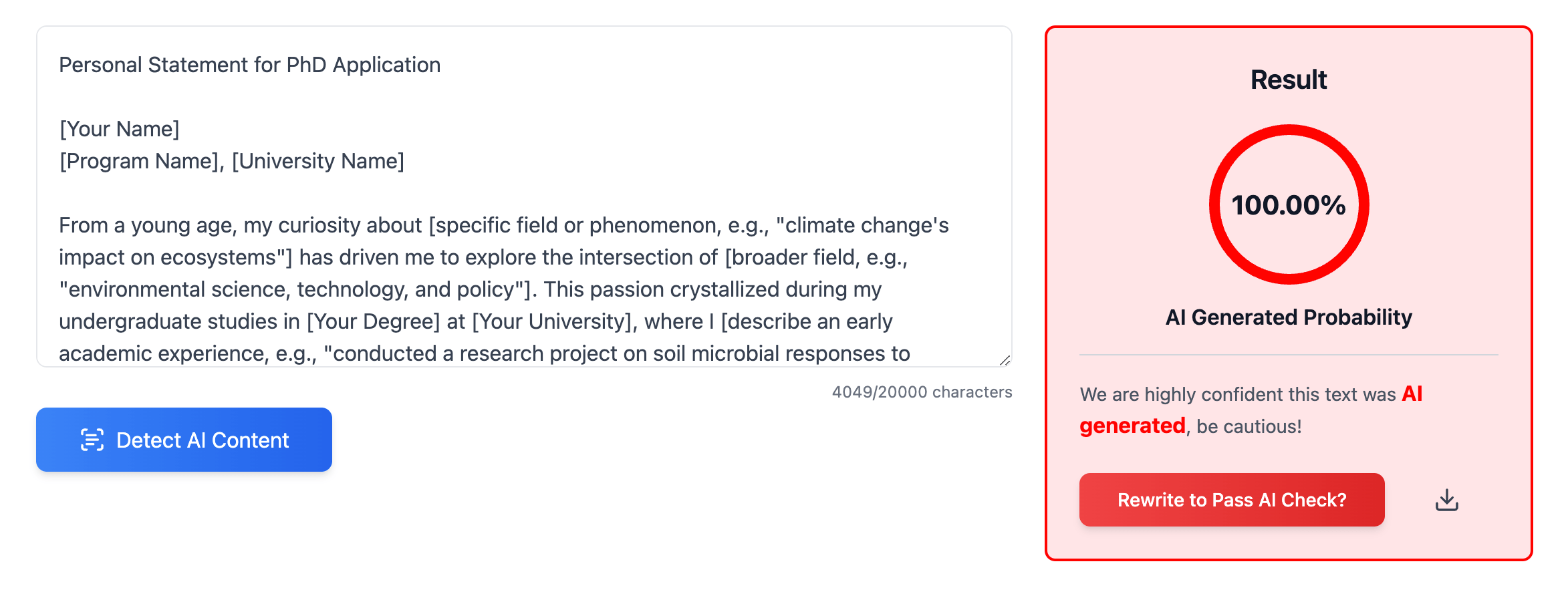 Screenshot of Detection Result from IsGPT